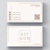 Elegant gold foil business cards with "GIT GUD" design, contact information, and QR code, ideal for premium branding.