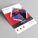A4 flyer template for annual reports, featuring modern design with Big Ben landmark, company branding, and text areas.