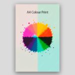 Vibrant A4 color print showcasing a diverse spectrum of hues in a dynamic circular splash design, ideal for high-quality printing