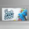 A 'Welcome Back to School' PVC banner with colorful school supplies, perfect for marketing and events.
