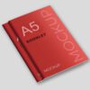 Two vibrant red A5 laminated cover booklet mockups, ideal for durable and eye-catching brochures or guides.