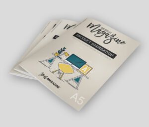 Stack of A5 self-cover booklets with illustrated design cover and clean professional finish