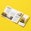 A DL C-folded leaflet for interior design, featuring a vibrant yellow color scheme and home decor images.