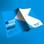A vibrant blue A4 4-page folded leaflet mockup, showcasing a clean, high-resolution design template.
