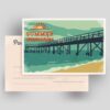 A vintage-style postcard with a 'Summer Memories' design of a pier over the ocean, showcasing a customizable greeting card.