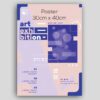 Geometric 30cm x 40cm poster for an "art exhibition." The design features abstract shapes in blue and purple tones.
