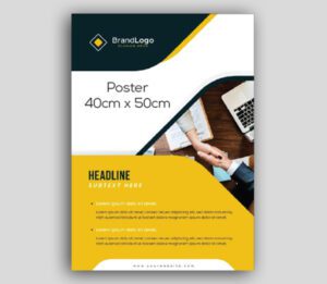 Corporate 40cm x 50cm poster. The design features a handshake photo, a brand logo, and space for headline text.