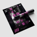 Stylish A3 poster for a "SYNWEHVE" festival. It features a black and white photo with a magenta and black text overlay.