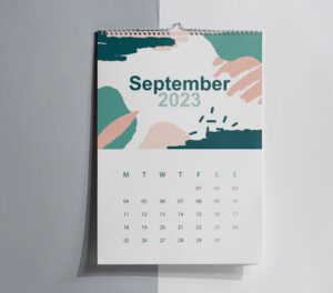 A stylish wall calendar for September, featuring a modern abstract design with muted pastel colors